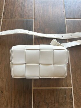 Woven Leather Crossbody Bag in White
